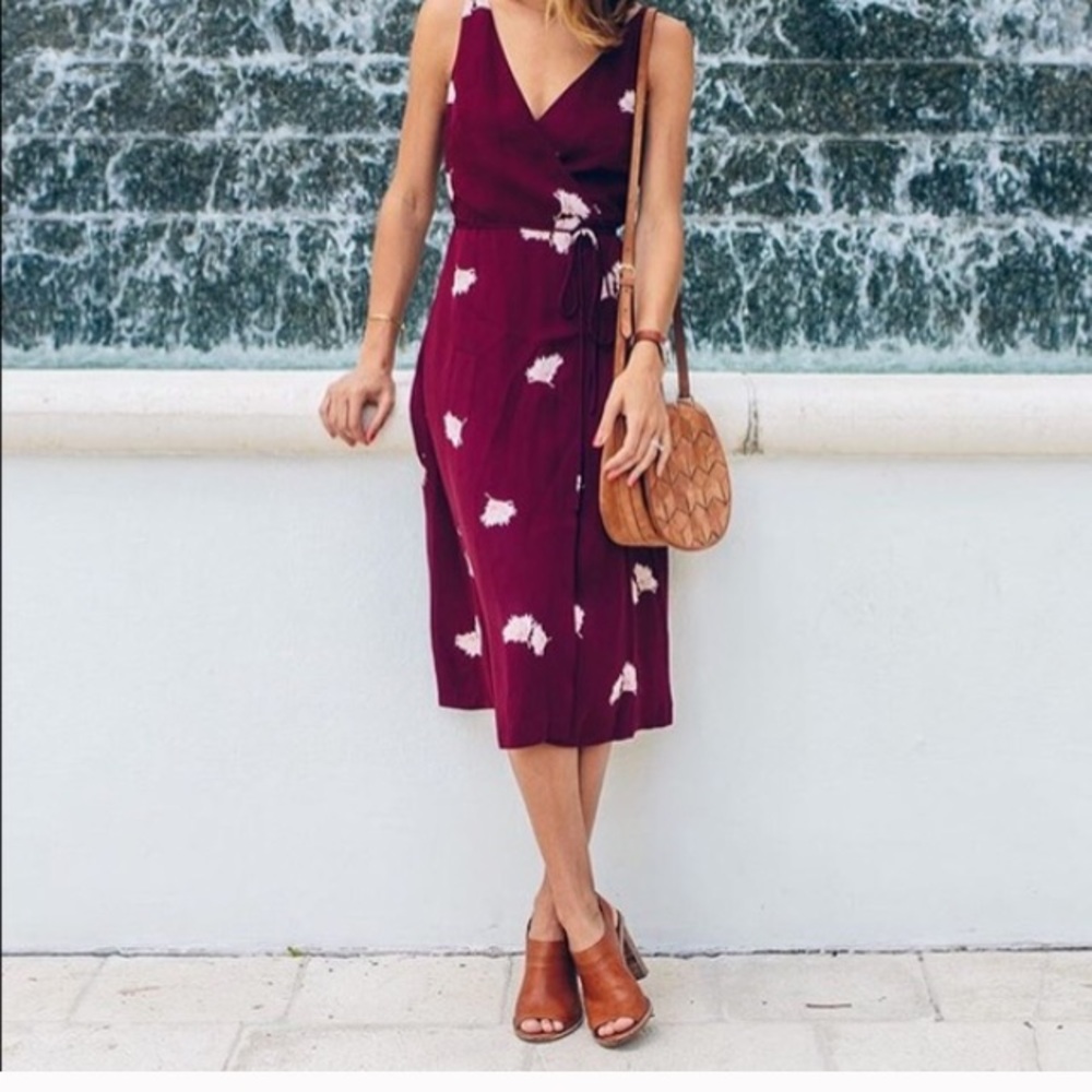 Ann Taylor Burgundy Wrap Floral Dress